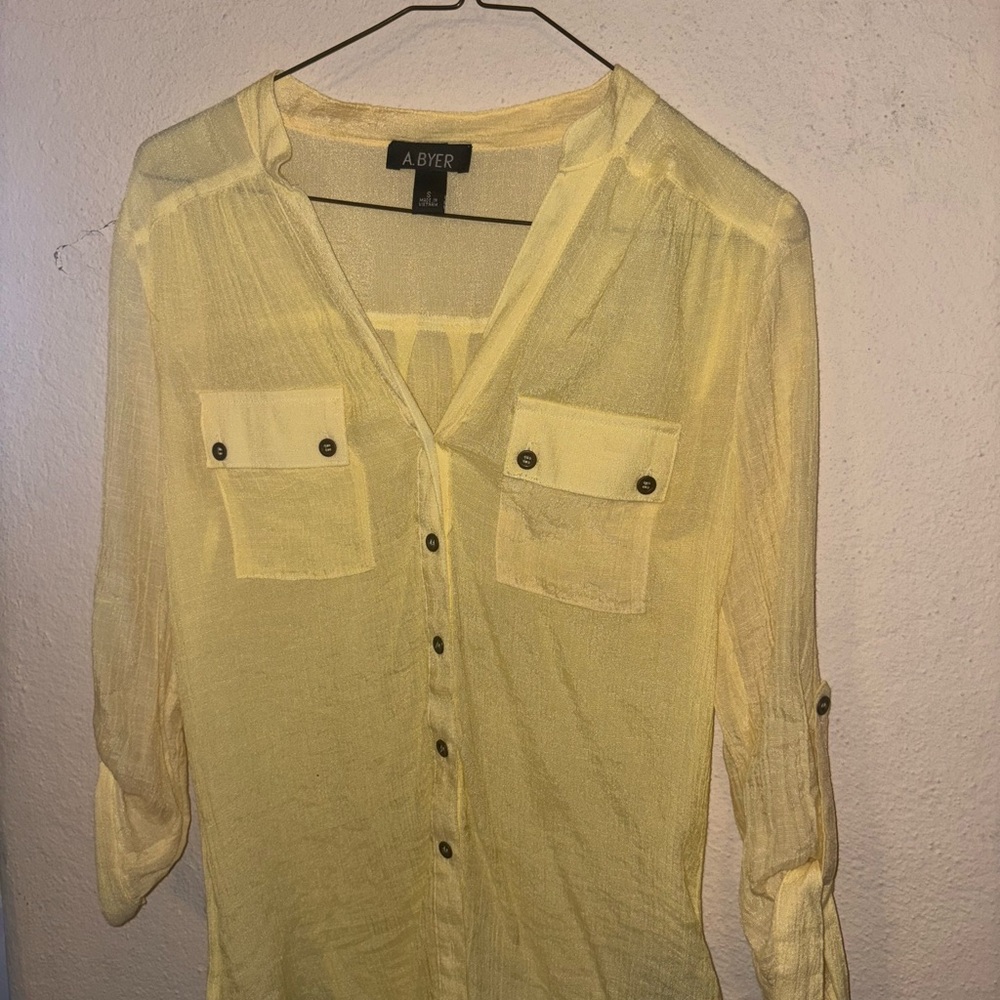 A. Byer Light Yellow V-Neck Top